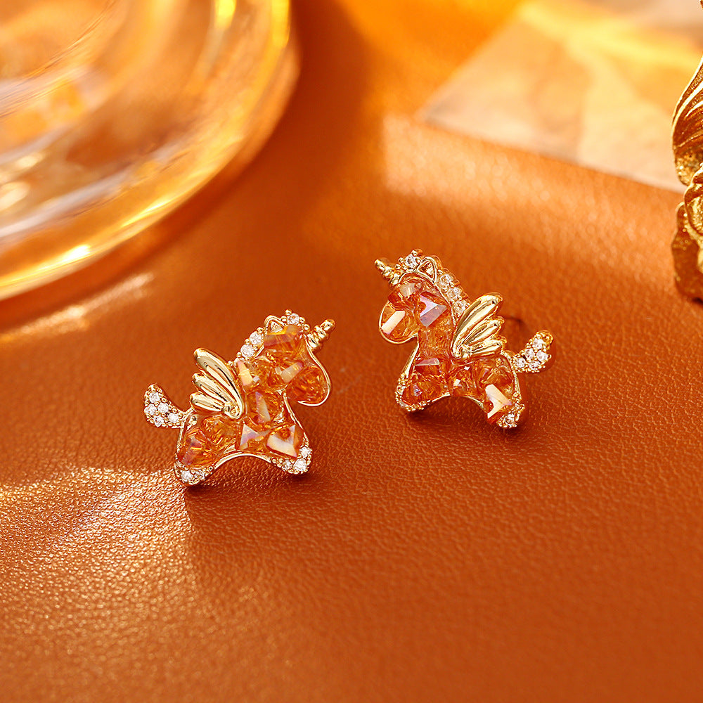 Wholesale Crystal Unicorn Gold Stud Earrings Necklace