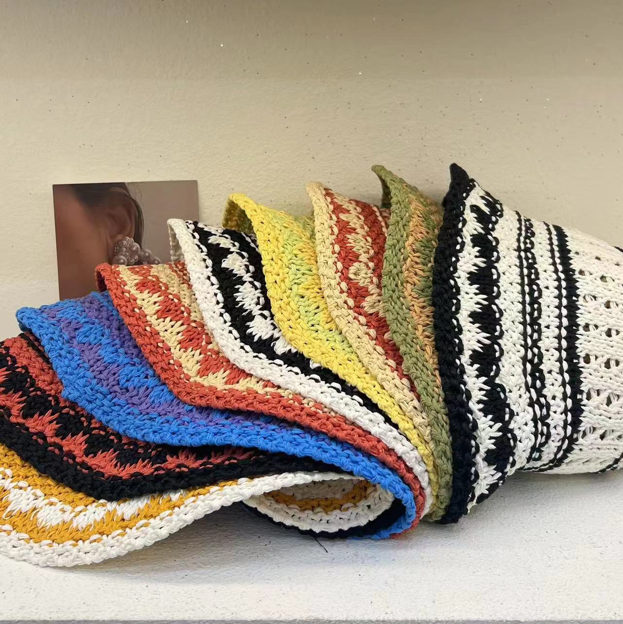 Wholesale Hyuna Style Colorful Stripes Handwoven Vacation Beach Sun Hat