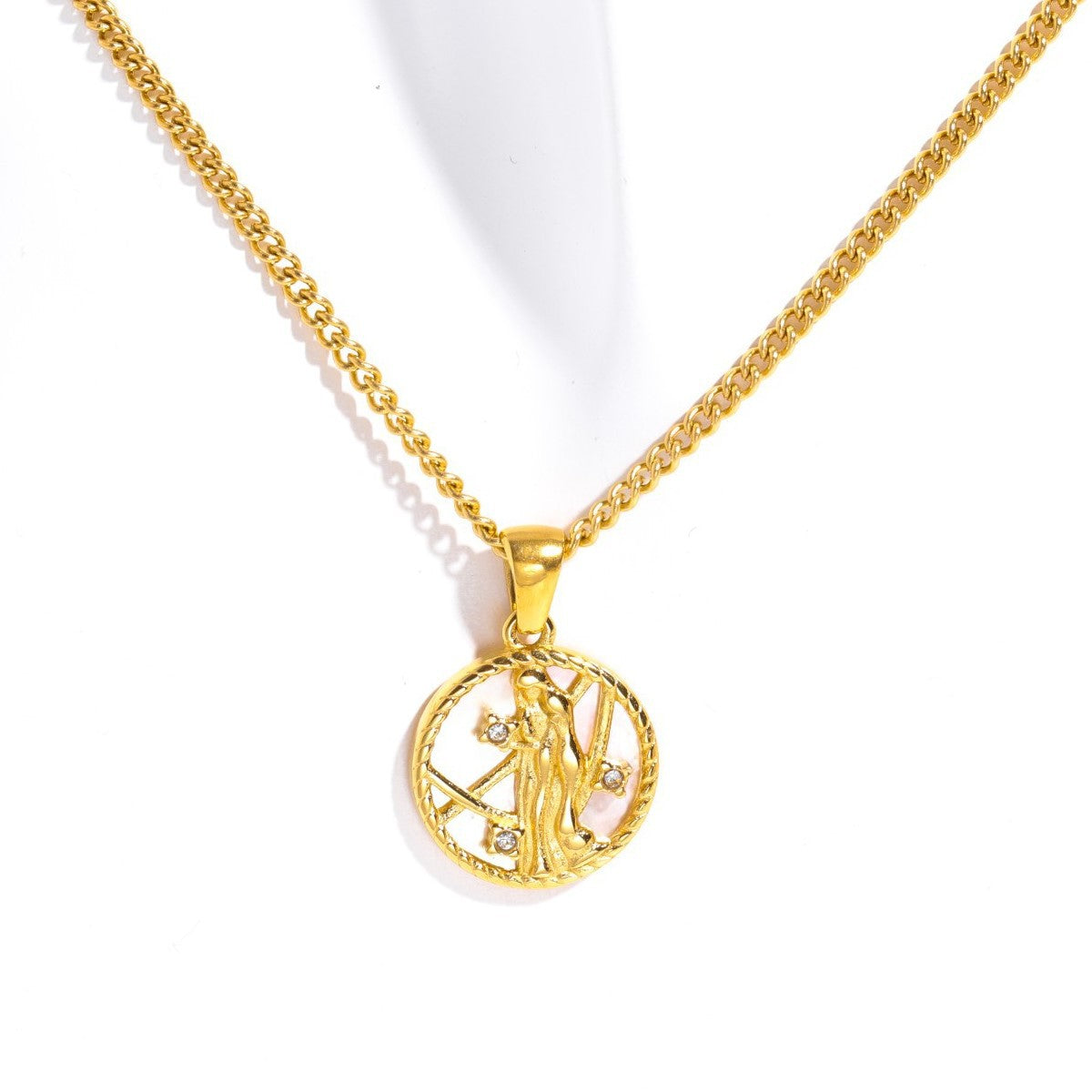 Wholesale Stylish 12 Zodiac Signs Coin Pendant Necklace Stainless Steel Gold Plated Fashion Accessory