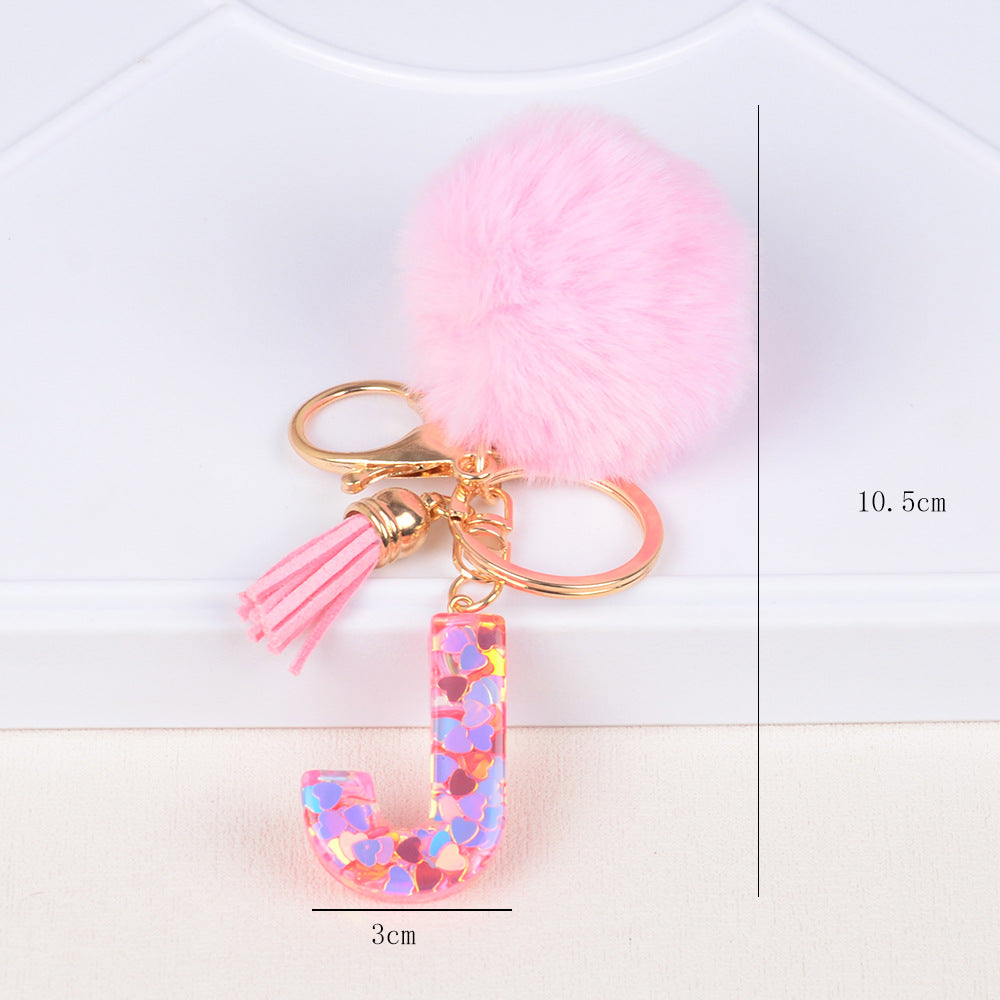 卸売人気のファーボールラブレター樹脂キーホルダー