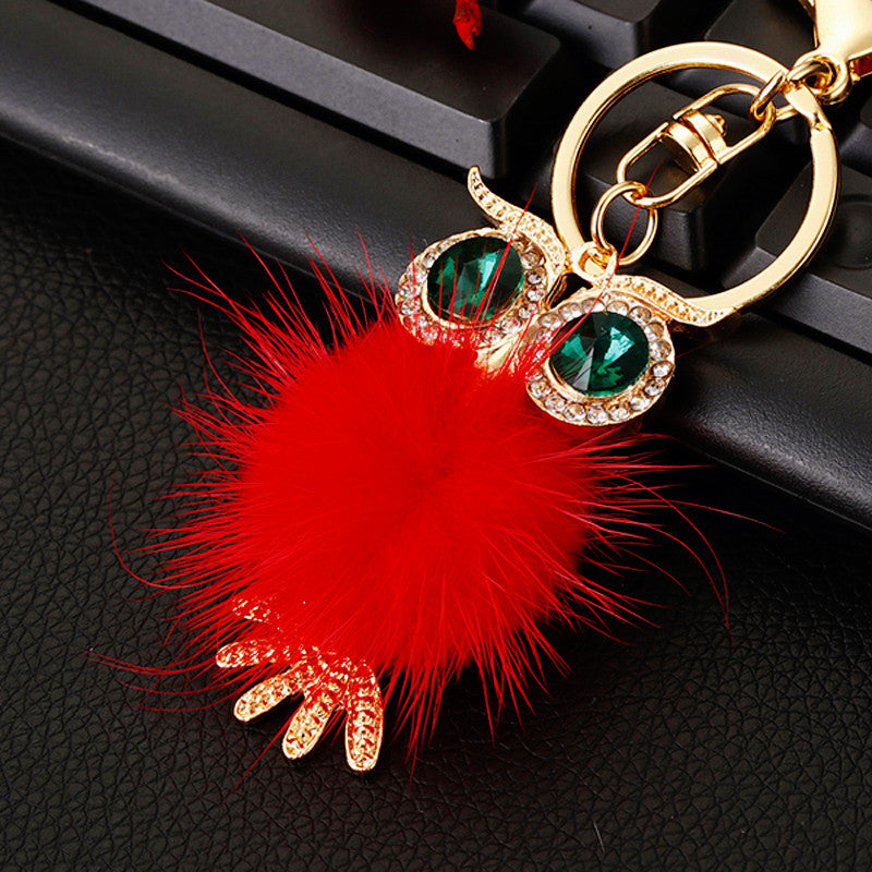 Wholesale Pink Rhinestone Owl Car Keychain Metal Key Ring Bag Charm Fashion Accessory Gift