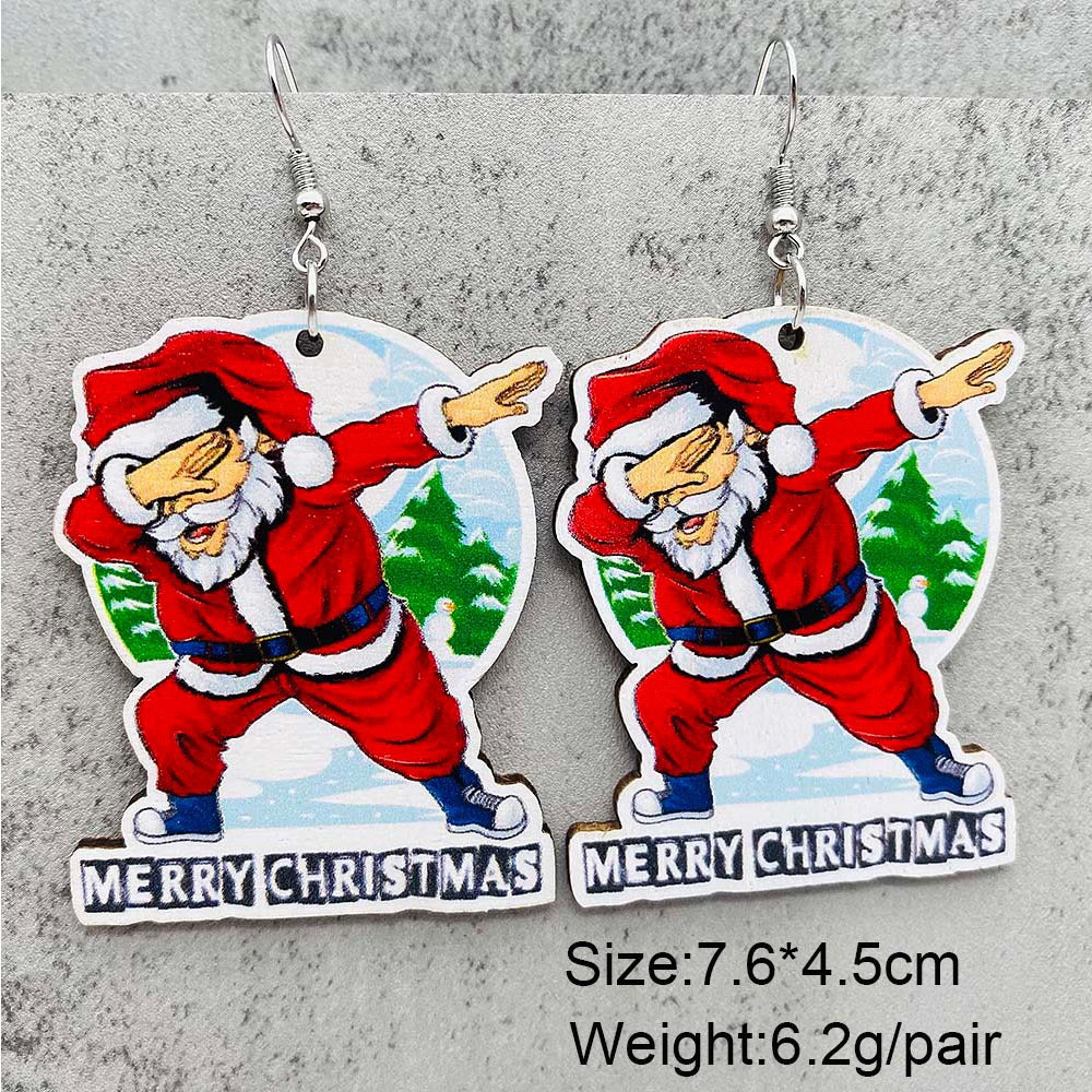 Wholesale Red Car Skateboard Santa Wooden Earrings Christmas