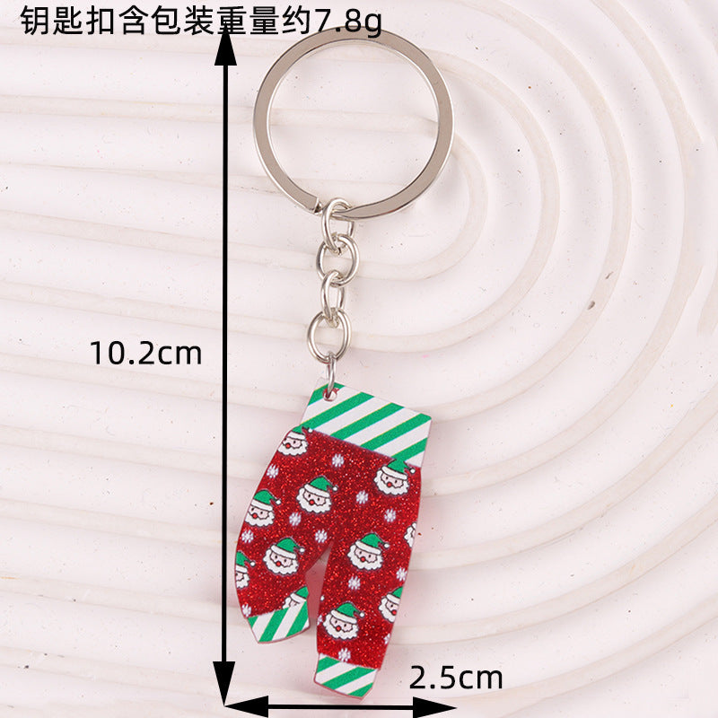 Wholesale Cartoon Fun Funny Colorful Christmas Pants Acrylic Fashion Christmas Santa Claus Keychains