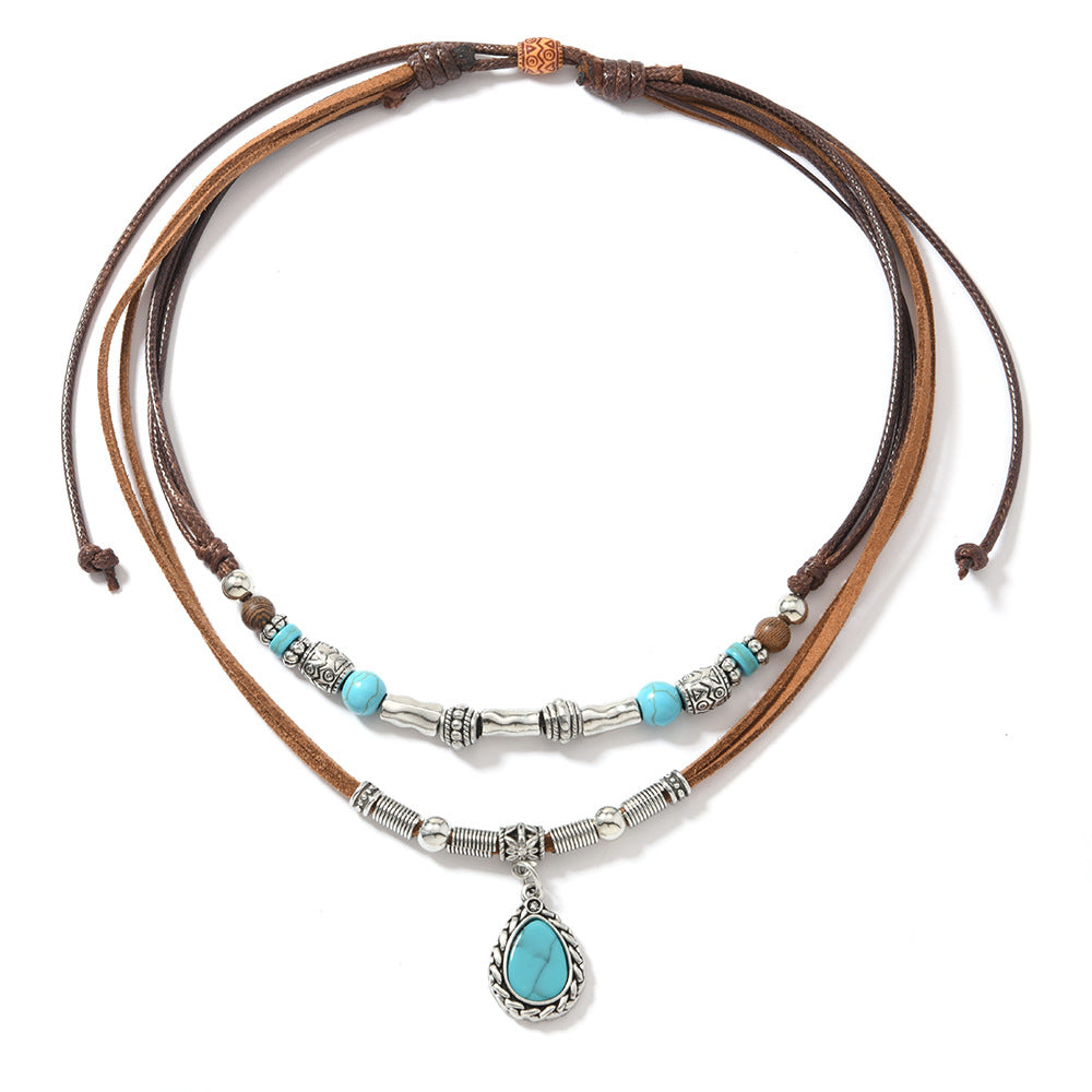 Wholesale Bohemian style layered turquoise necklace