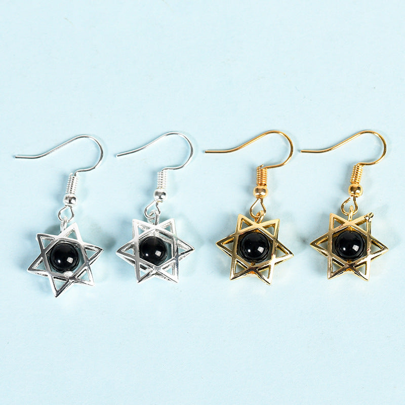 Wholesale Natural Crystal Rough Stone Cute Six-pointed Star Earrings