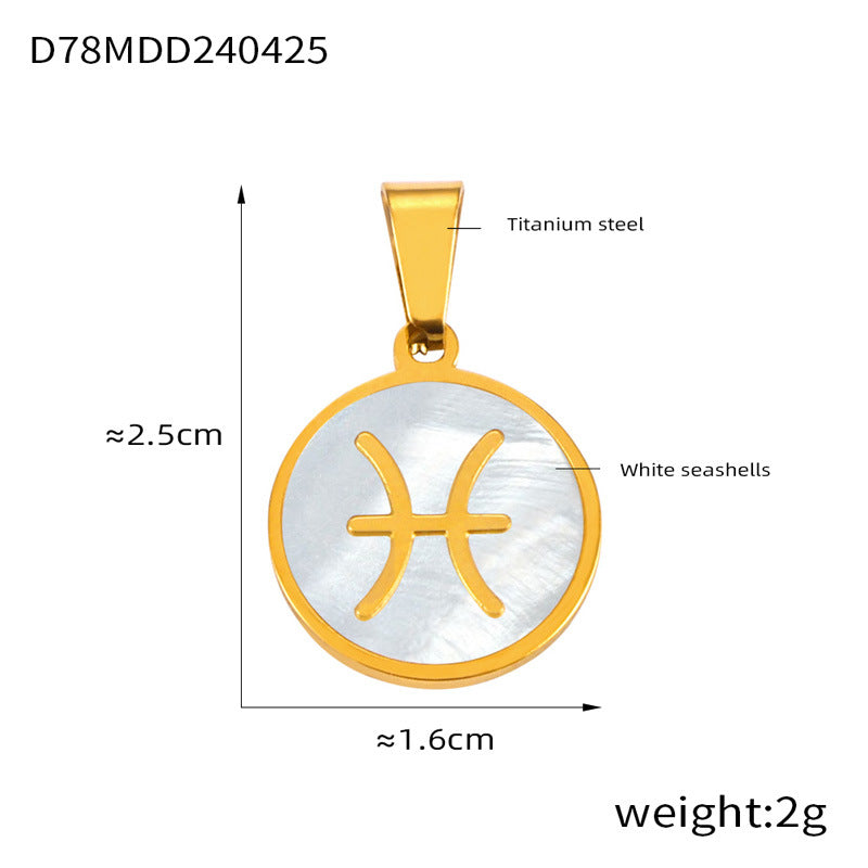 Wholesale Constellation round pendant titanium steel 18K gold temperament shell jewelry