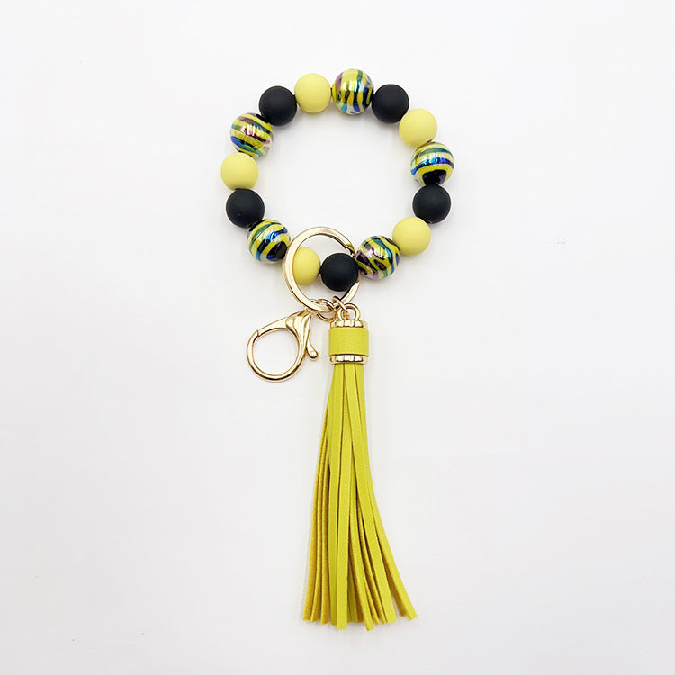 Wholesale UV Plating Colorful Zebra Stripe Handmade Acrylic Beaded Wrist Keychain