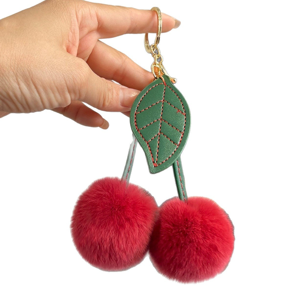 Wholesale Faux fur single leaf cherry plush pendant keychain