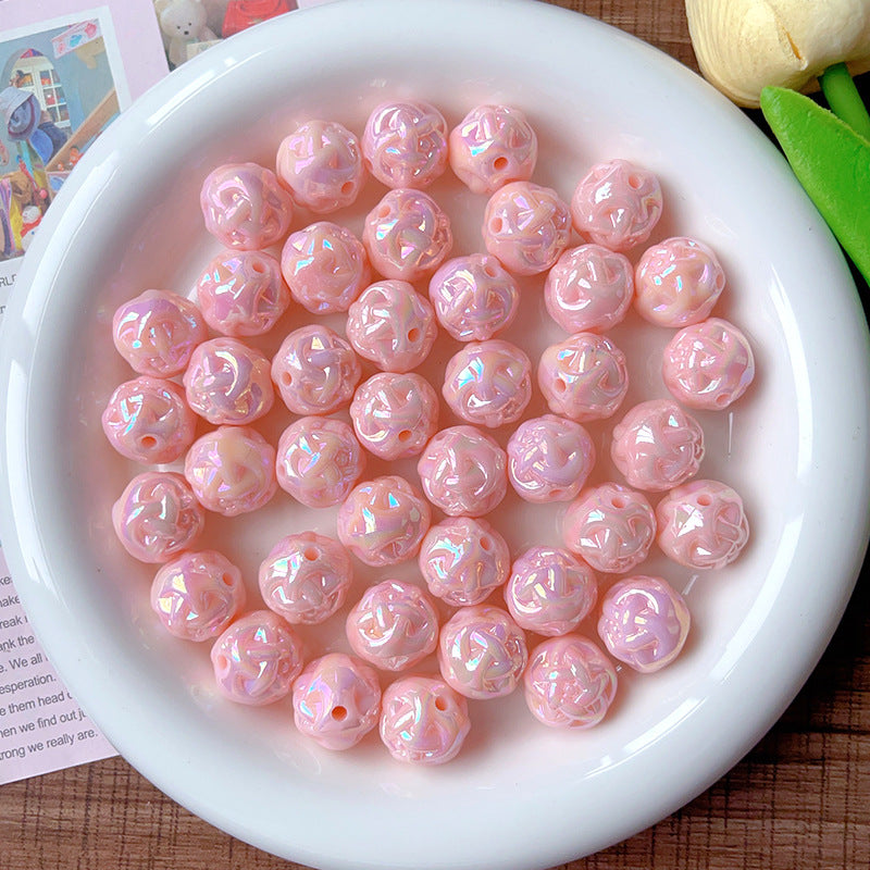 Wholesale 10pcs AB Color Plated Solid Color Wool Ball Straight Hole Acrylic Beads