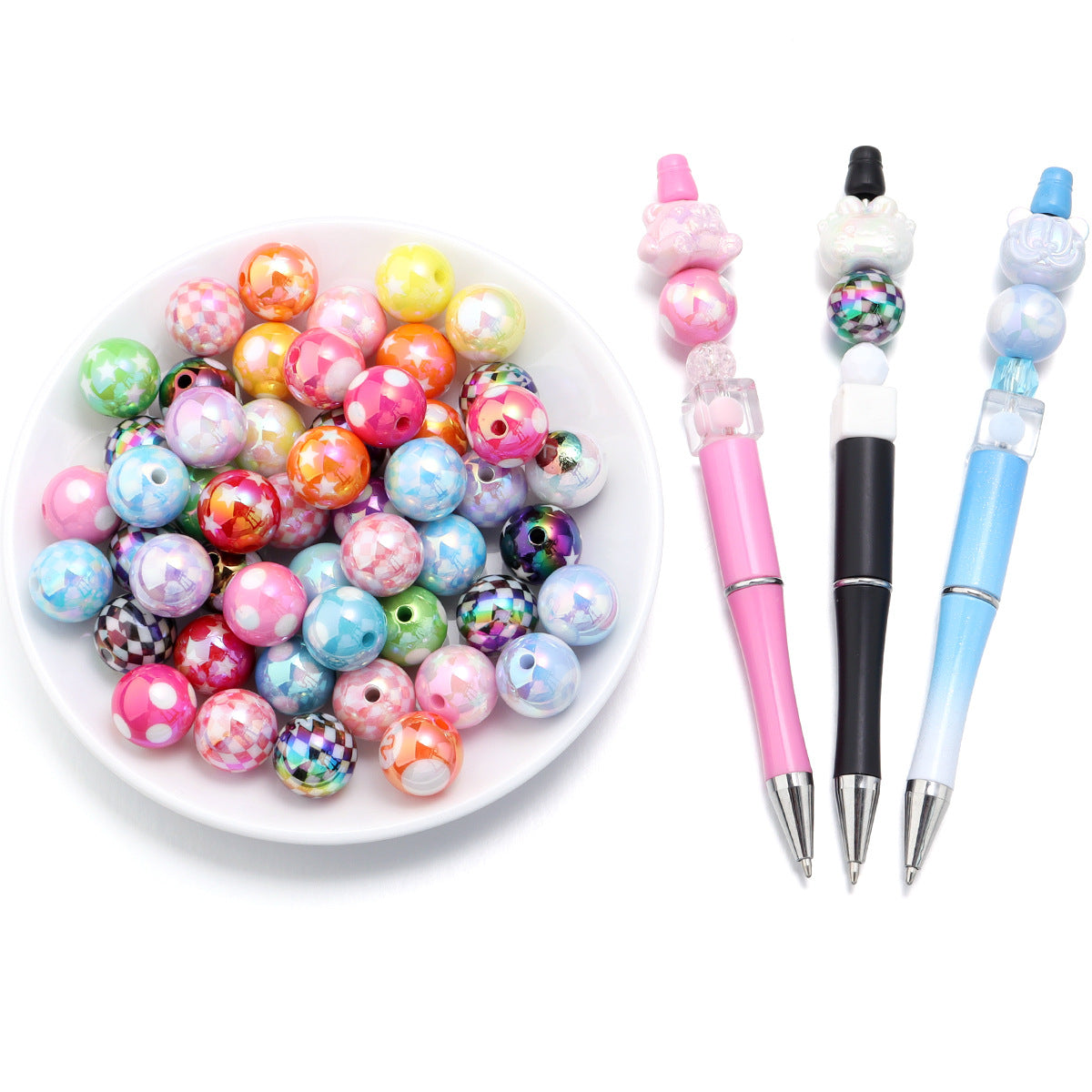 Wholesale Color coated straight hole printed acrylic round beads