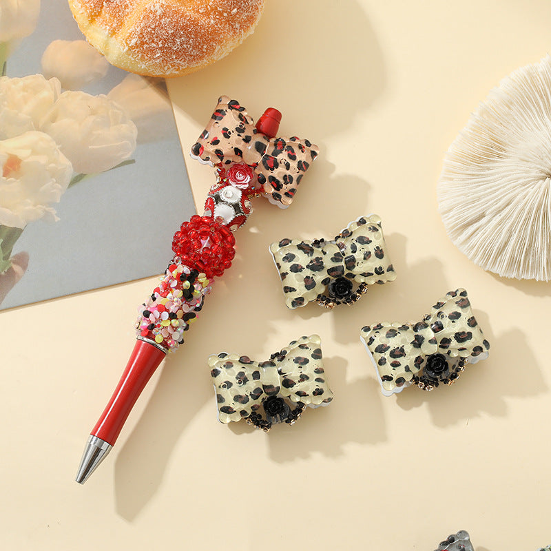 Wholesale 10pcs Cute Leopard Bow Flower Bead Accessories DIY Acrylic Beads