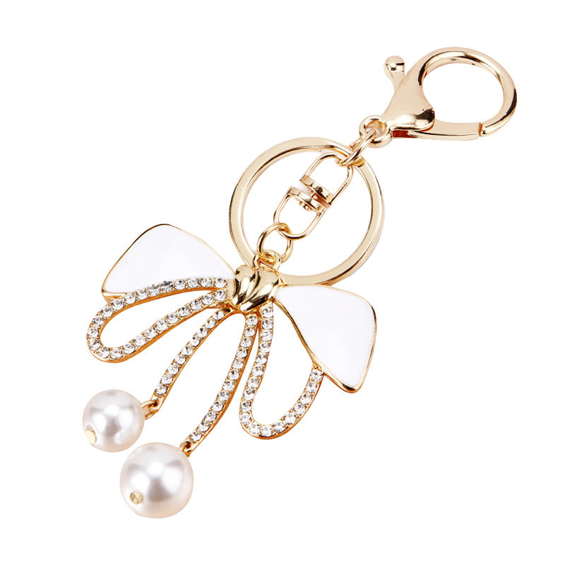 Wholesale Diamond-encrusted Pearl Bow Car Keychain Metal Cute Key Chain Ring