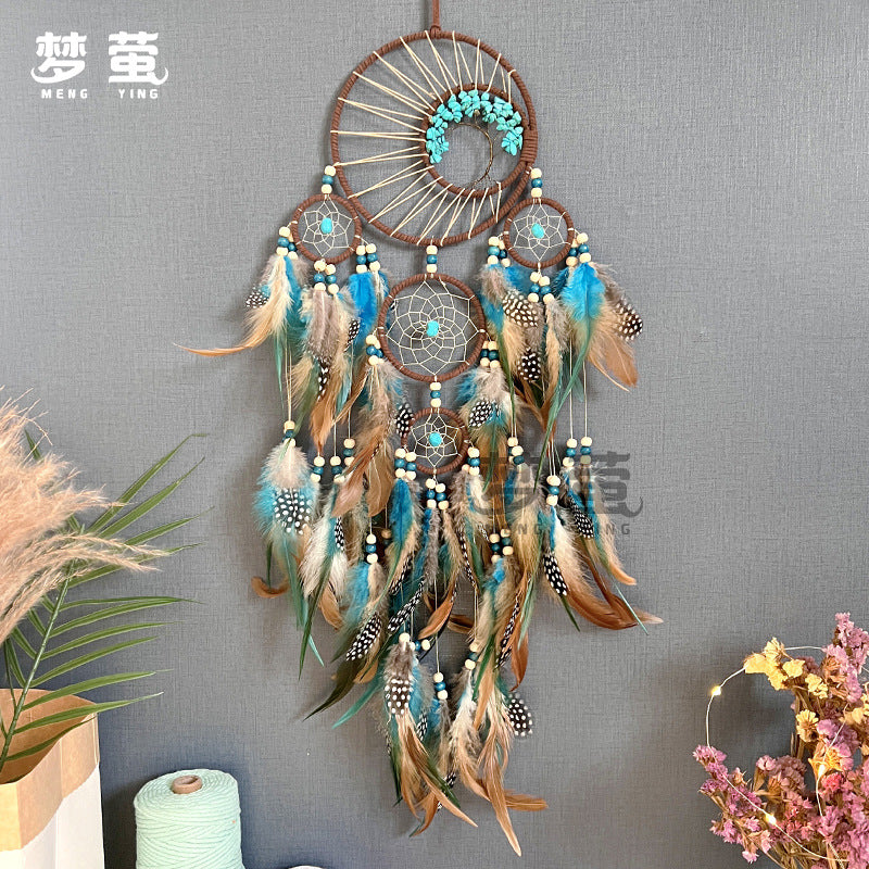 Wholesale Turquoise Tree of Life Colorful Feather Dream Catcher
