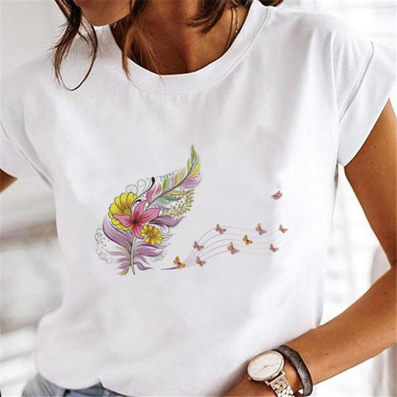 Whoelsale Valentine's Day Polyester Butterfly Printed Women's Short Sleeved T-shirt