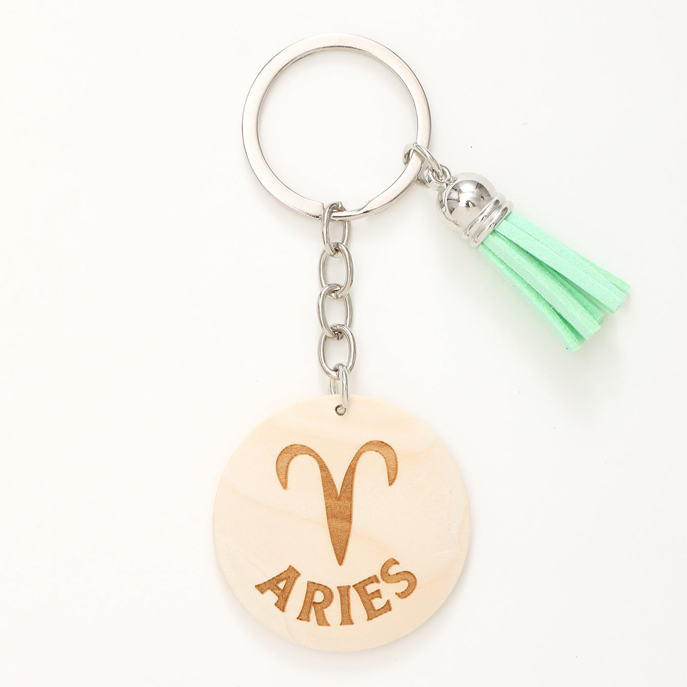 Wholesale Simple Style Wooden Round Twelve Constellation Letter Pattern Tassel Keychain