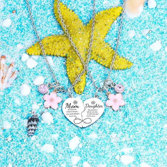 Wholesale Love Flower Mother and Daughter Heart Engraving Necklace