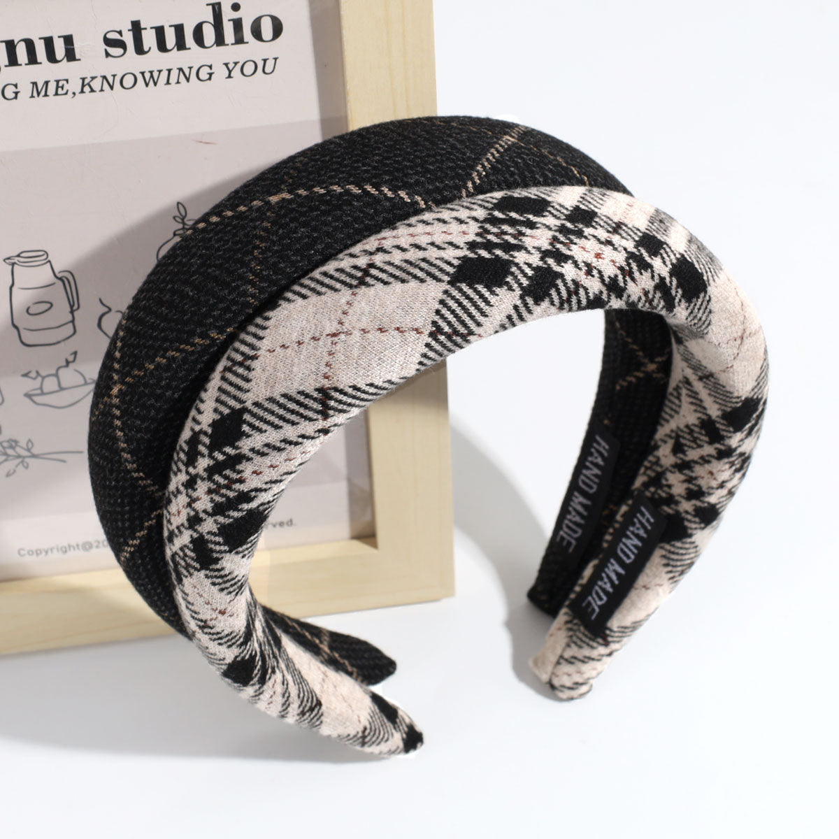 Wholesale Checkered Stripe Simple Sponge Wide Edge Hair Hoops