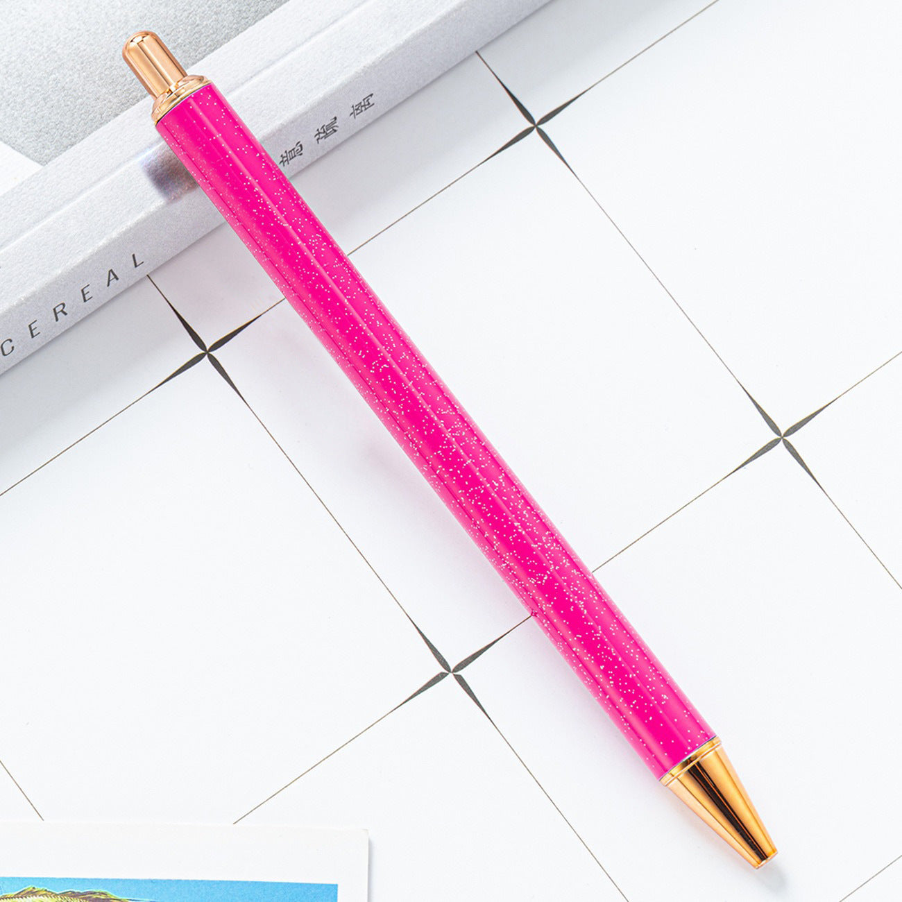 Wholesale Creative Glitter Printable Logo Metal Push Ballpoint Pen