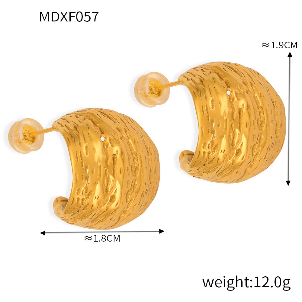 Wholesale Multi-layered Line Texture Stitching Titanium Steel 18k Gold Plated Earrings