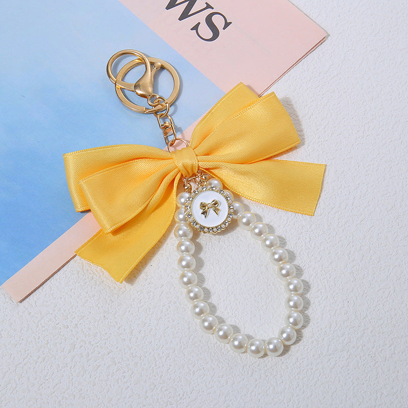 Wholesale New Large Pearl Bow Keychain Pendant Handmade Hair Accessories Ribbon Cloth Knot Accessories Headset Bag Decoration