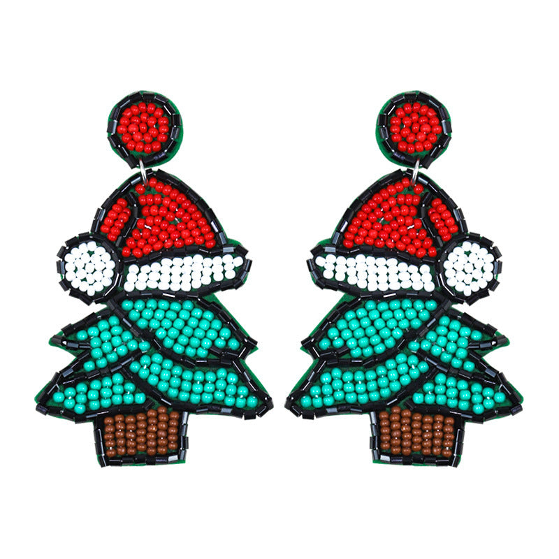 Wholesale Christmas Tree Boots Handmade Fabric Rice Bead Earrings