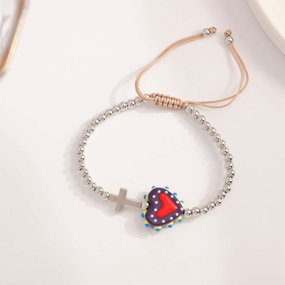 Wholesale Love Cross Colored Cartoon Adjustable Drawstring Frame Beaded Bracelet
