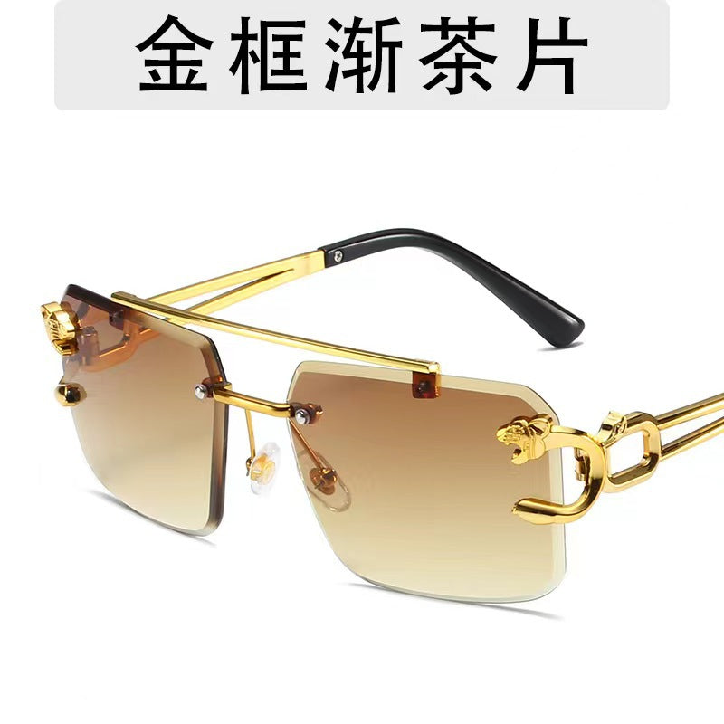 Wholesale Frameless sunglasses leopard head fashion cut edge sunglasses men's temperament women's glasses