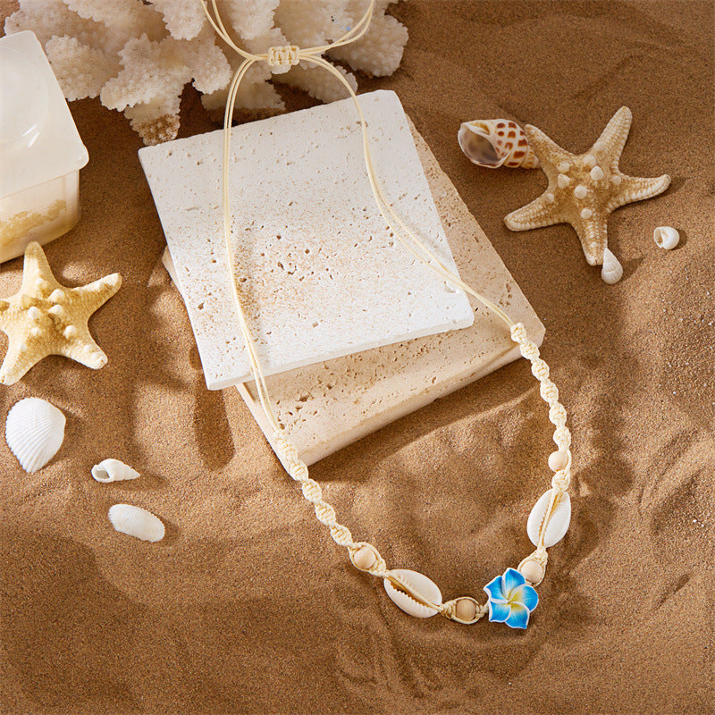 Wholesale Polymer Clay Flower Shell Summer Ocean Beach Vacation Braided Necklace