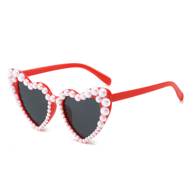 Wholesale Heart-shaped Pearl PC Sunglasses