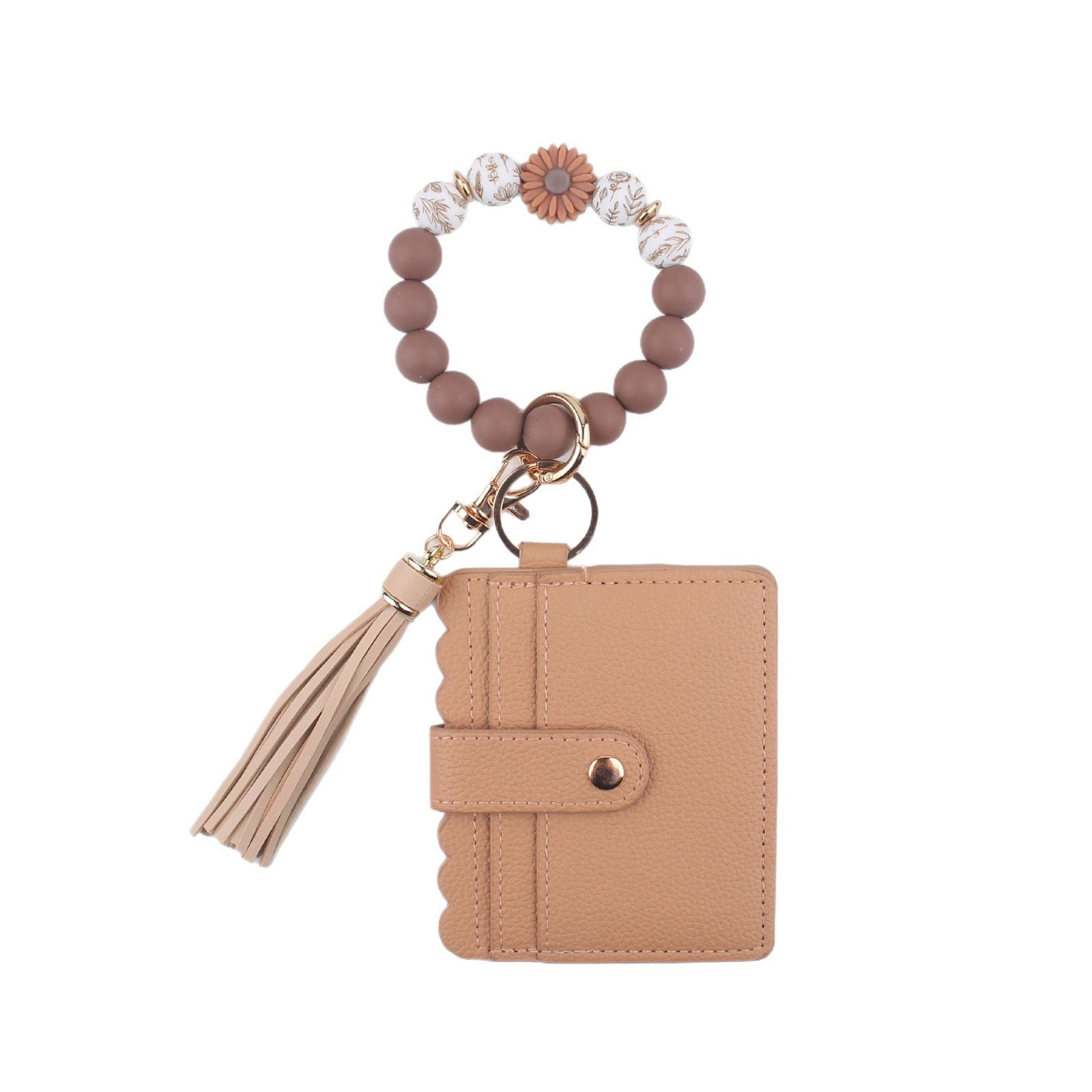 Wholesale Daisy Beads Bracelet Multi-layer Card Bag Zipper Coin Purse Silicone Beads Bracelet Keychain