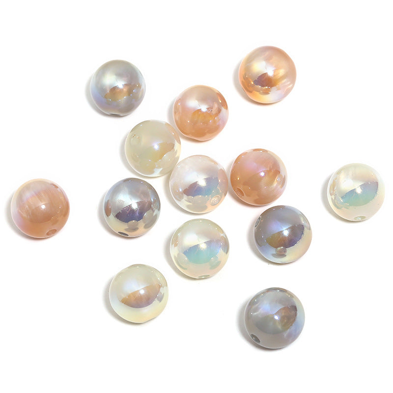 Wholesale UV color coated milk tea cat's eye high gloss acrylic small round beads
