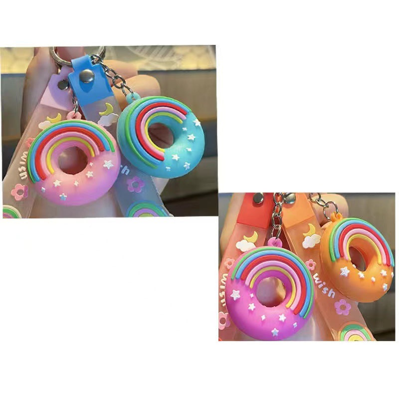 Wholesale New cute rainbow donut keychain student backpack pendant souvenir gift Keychains