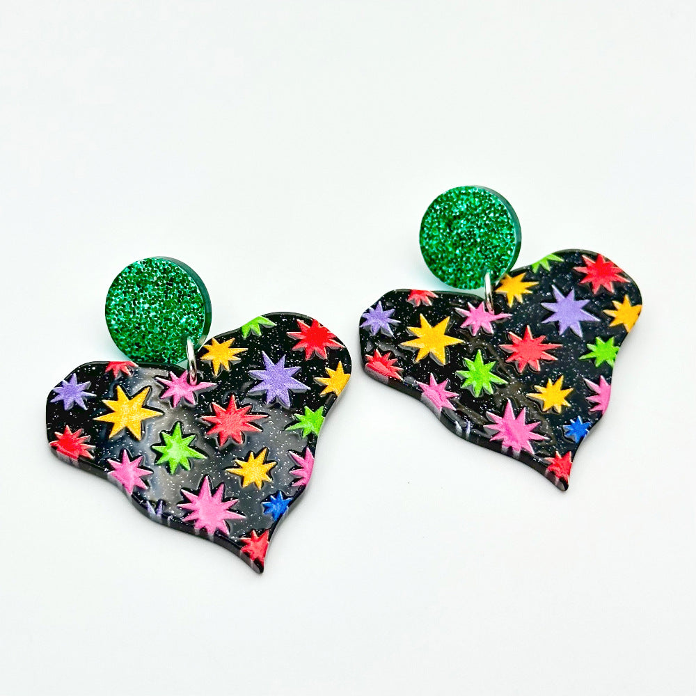 Wholesale Colorful Printed Love Acrylic Valentine's Day Gradient Earrings