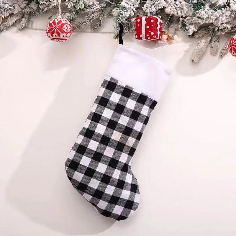 Wholesale Christmas Decorations, Red and Black Plaid Plush Christmas Socks