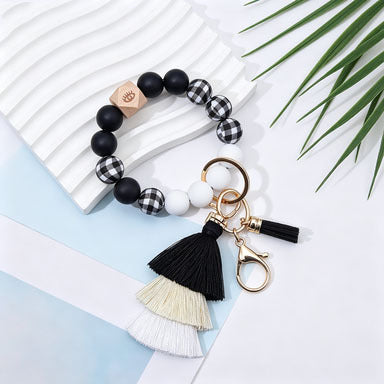 Wholesale Bohemian Silicone Bead Bracelet Tassel Keychain Bag Charm For Wedding Gift