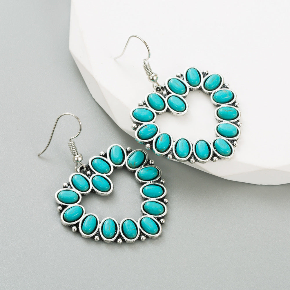 Wholesale Hollow Heart Cross Exaggerated Turquoise Earrings