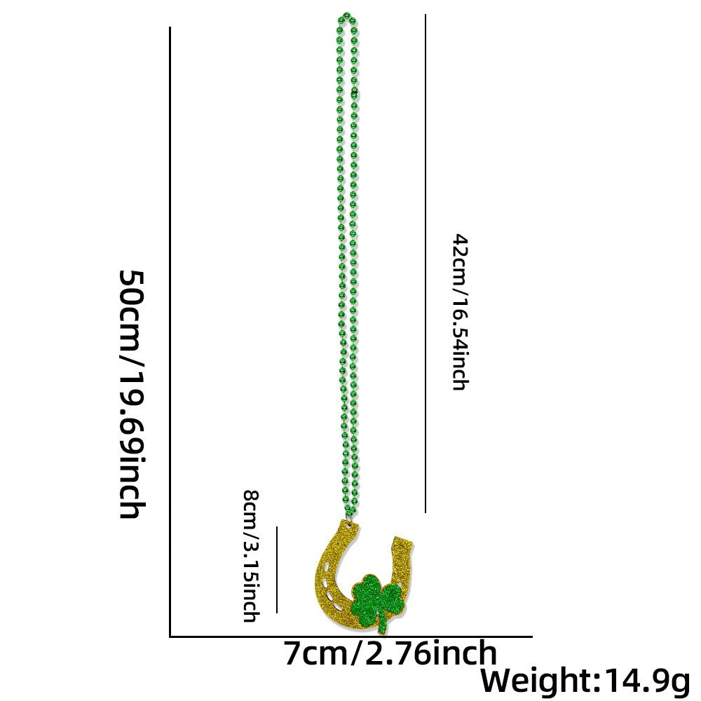 Wholesale Green  Shamrock Hat Bead Chain Pendant Necklace St.  Patrick' s Day