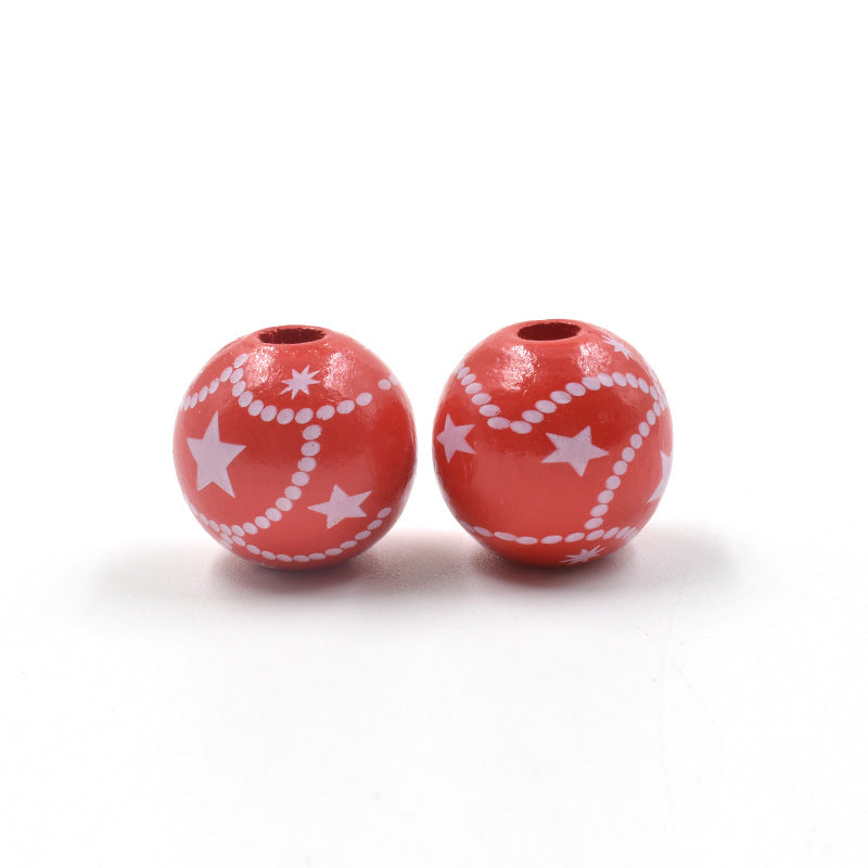 Wholesale 10PCS Christmas Wooden Beads New Year Bell Printed Wooden Beads
