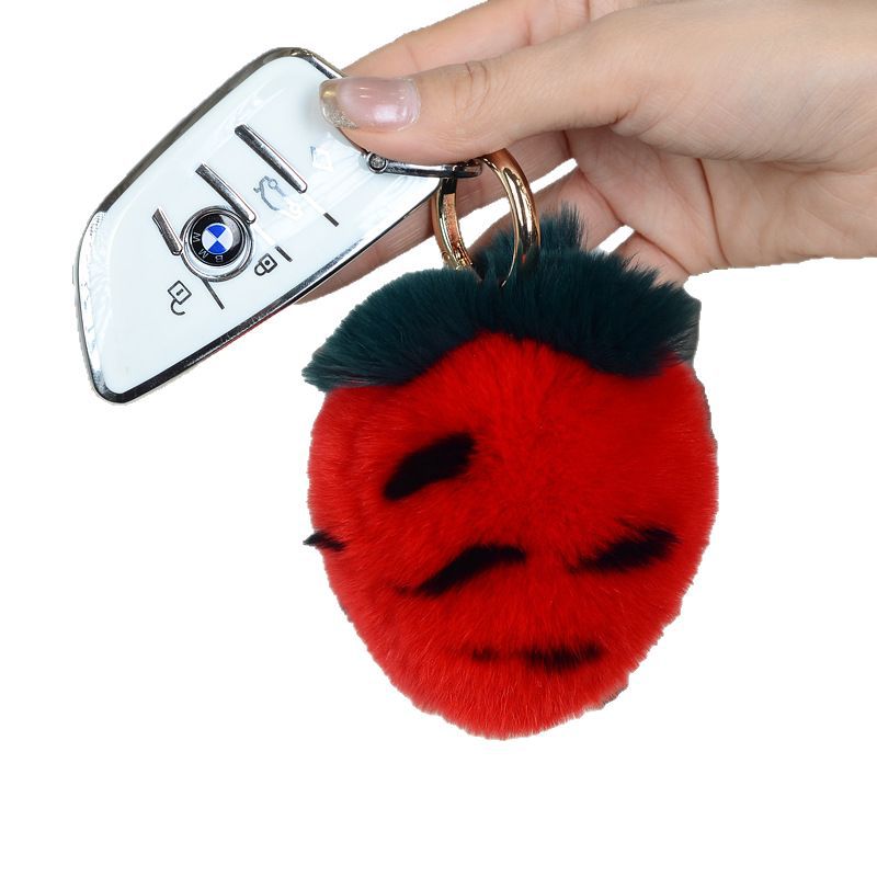 Wholesale Cute Imitation Rex Rabbit Fur Strawberry Keychain