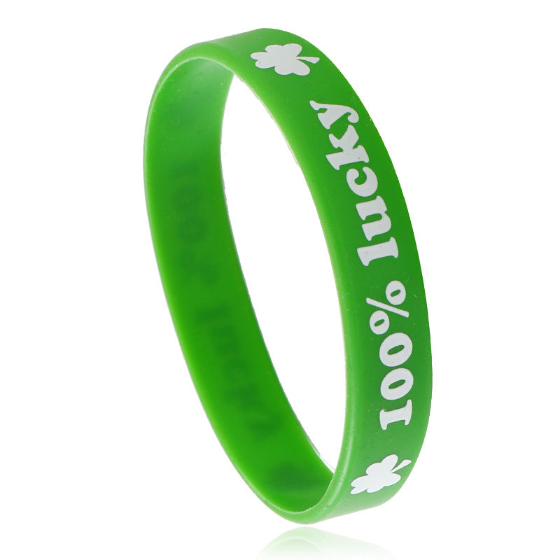 Wholesale Green Hat Festival Lucky Clover Silicone Bracelet