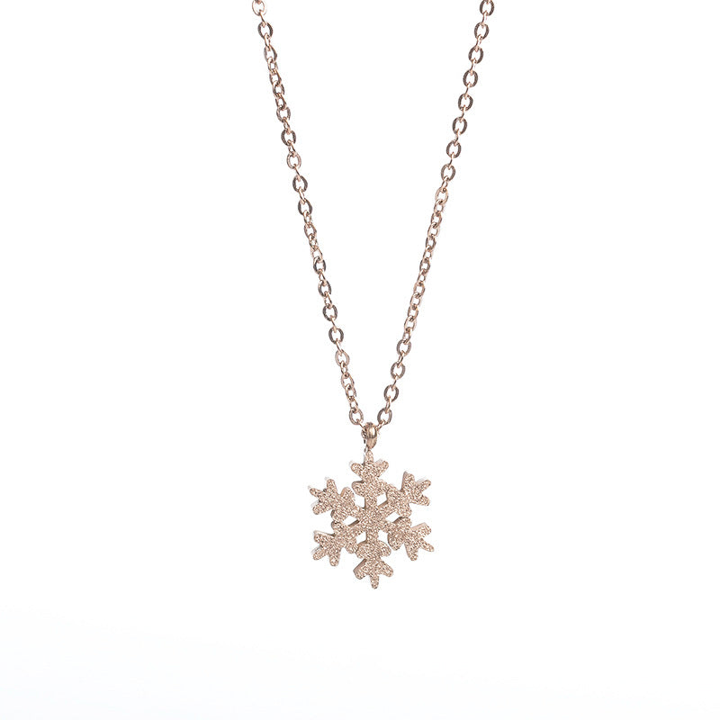 Wholesale Titanium Steel Color Gold Frosted Small Snowflake Necklace