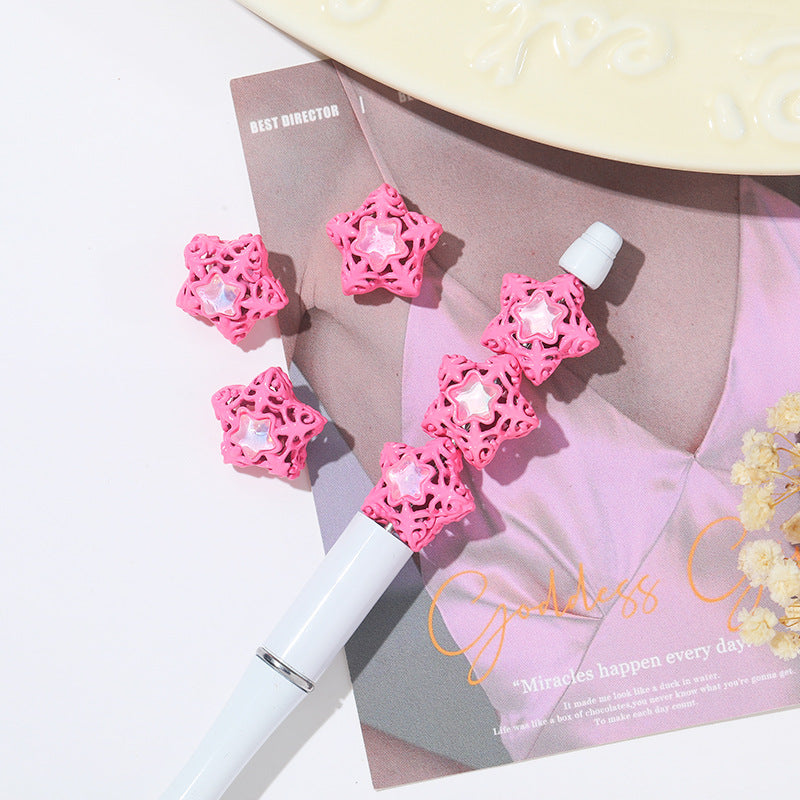 Wholesale 10pcs Alloy Five-pointed Star Hollow Straight Hole Beads