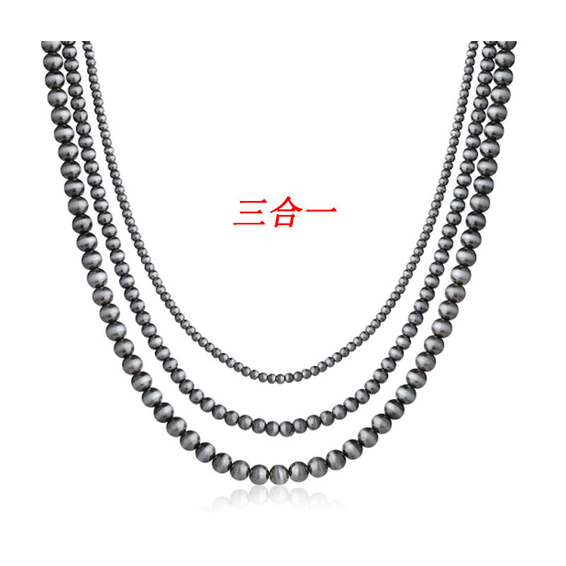 Wholesale Western Style Vintage Engraved Turquoise Pendant Multi-layered Necklace