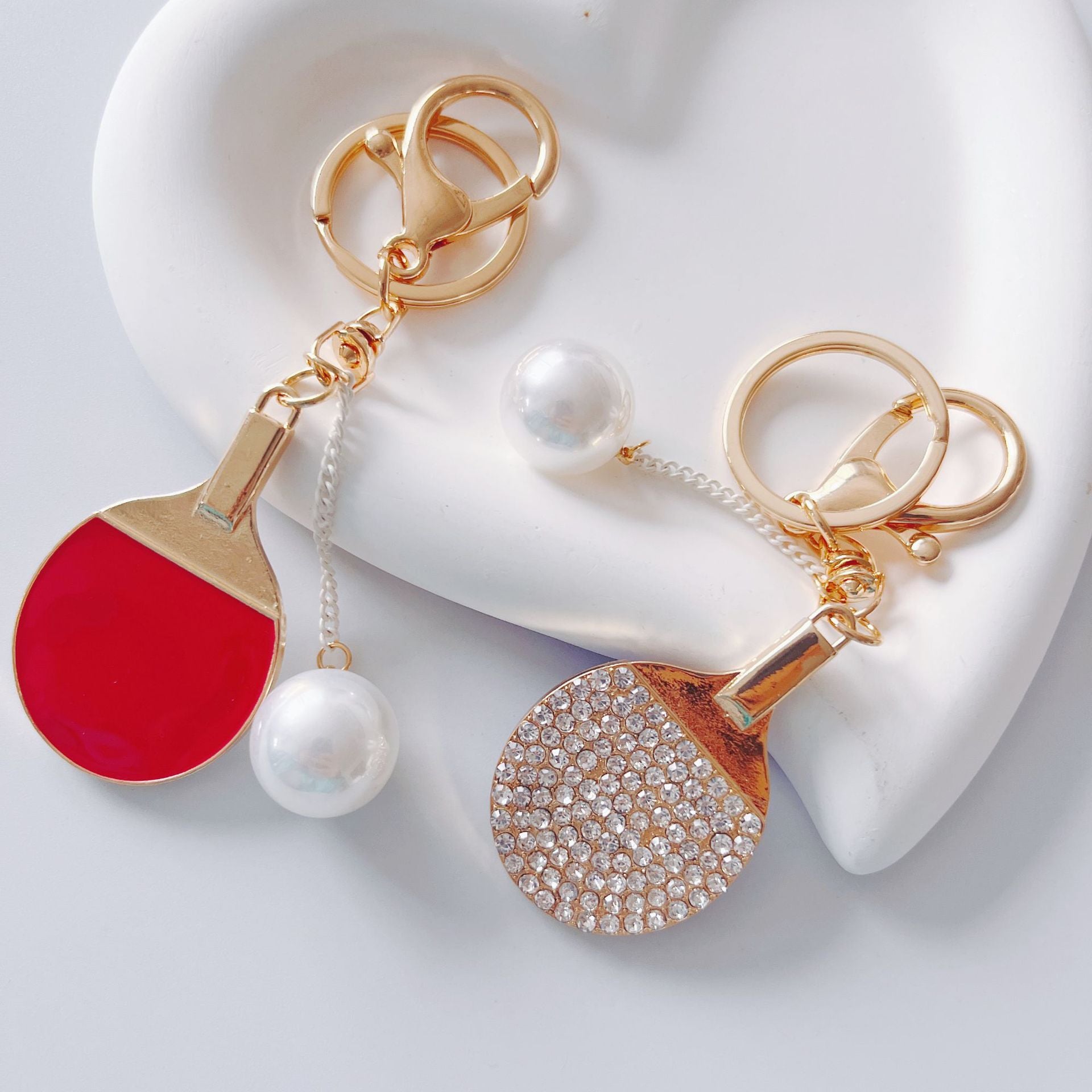 Wholesale Rhinestone Dripping Table Tennis Metal Keychain