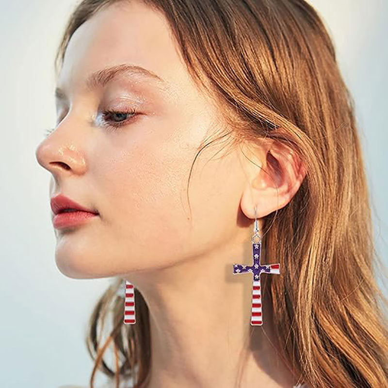 Wholesale Independence Day Cross Star Spangled Banner Earrings