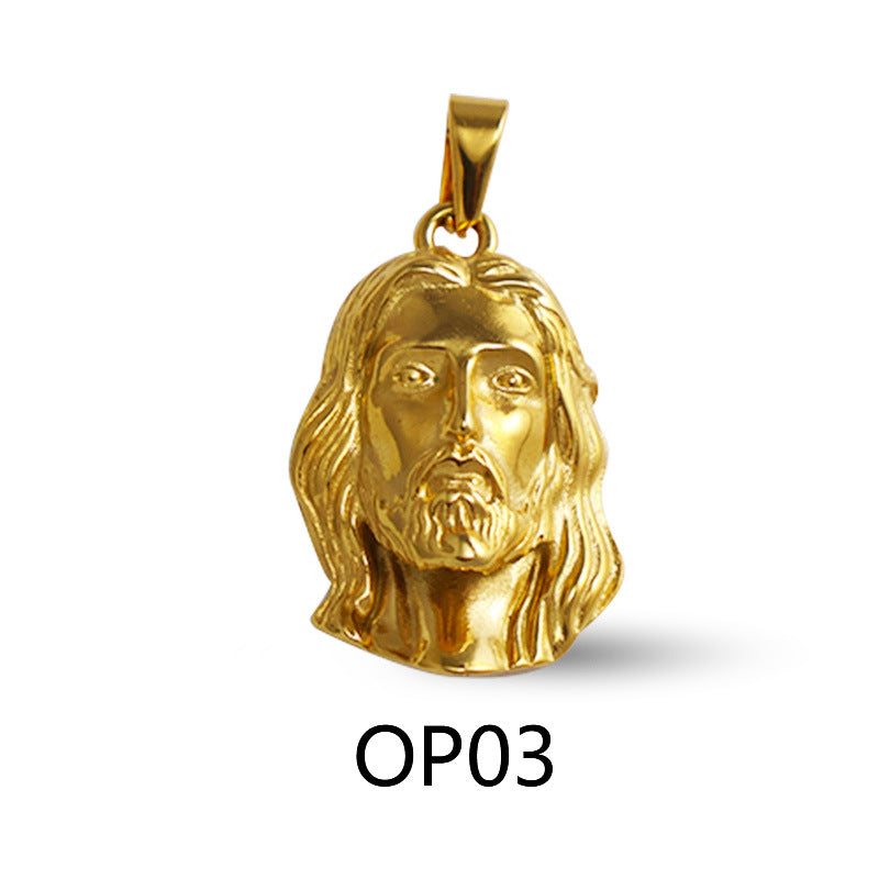 Wholesale Gold long haired portrait diamond studded stainless steel pendant