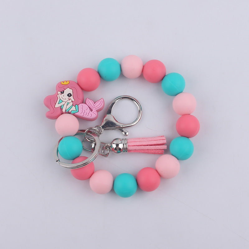 Wholesale Cartoon Silicone Handmade Beaded Wrist Keychain
