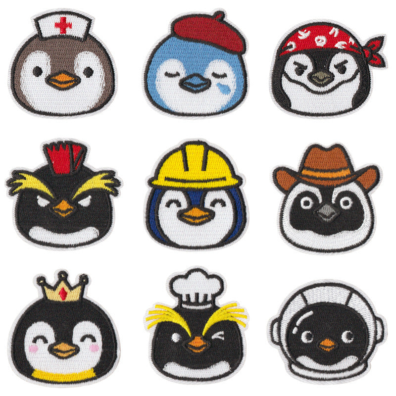 Wholesale Quirky Occupation Penguin Embroidered Patch Set Of 9 Funny Design Iron On Badges For Coats And Clothing Fashion Accessory