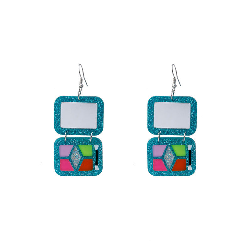 Wholesale Simulated Eye Shadow Palette Resin Contrasting Color Sequin Mirror Earrings