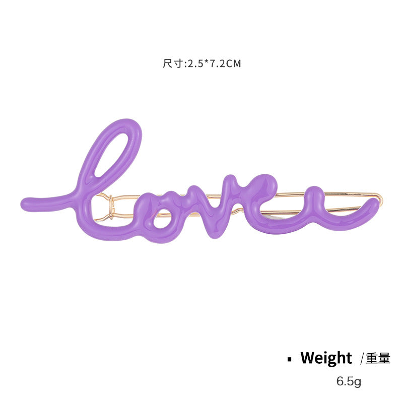 Wholesale Valentine's Day LOVE Letter Gold Plated Drop Oil Hair Clips